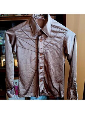 True Vintage Boys Disco Shirt 10 1970's Tom Sawyer Made In USA Shiny Stretch